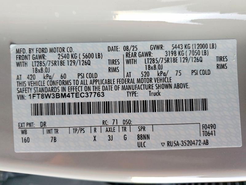 2026 Ford F350 Super მანქანა იყიდება აუქციონზე, vin: 1FT8W3BM4TEC37763, აუქციონის ნომერი: 73093615
