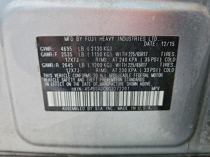 Aukcja sprzedaży 2016 Subaru Outback, vin: 4S4BSADC6G3272201, numer aukcji: 97781505