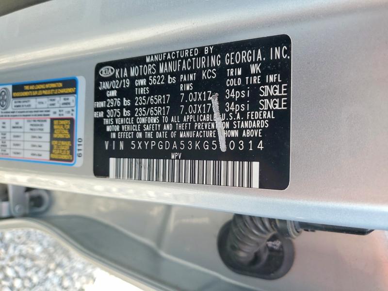 2019 Kia Sorento მანქანა იყიდება აუქციონზე, vin: 5XYPGDA53KG560314, აუქციონის ნომერი: 99754665