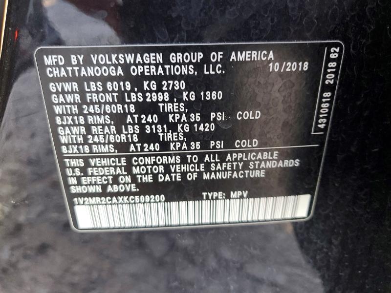Aukcja sprzedaży 2019 Volkswagen Atlas, vin: 1V2MR2CAXKC509200, numer aukcji: 98963995
