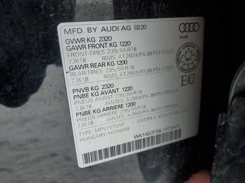 Продажа на аукционе авто 2020 Audi Q3, vin: WA1AECF3XL1073507, номер лота: 94402935