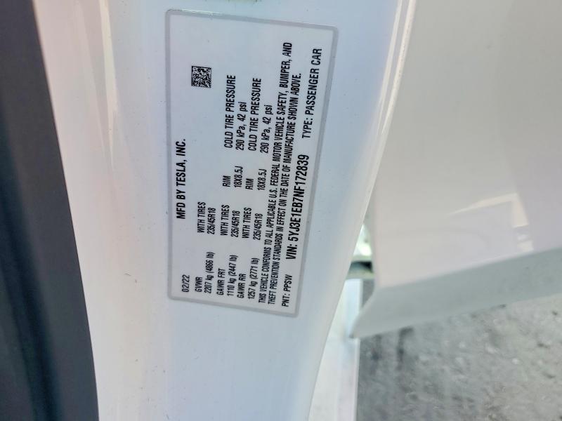 Продажа на аукционе авто 2022 Tesla Model 3, vin: 5YJ3E1EB7NF172839, номер лота: 74002575