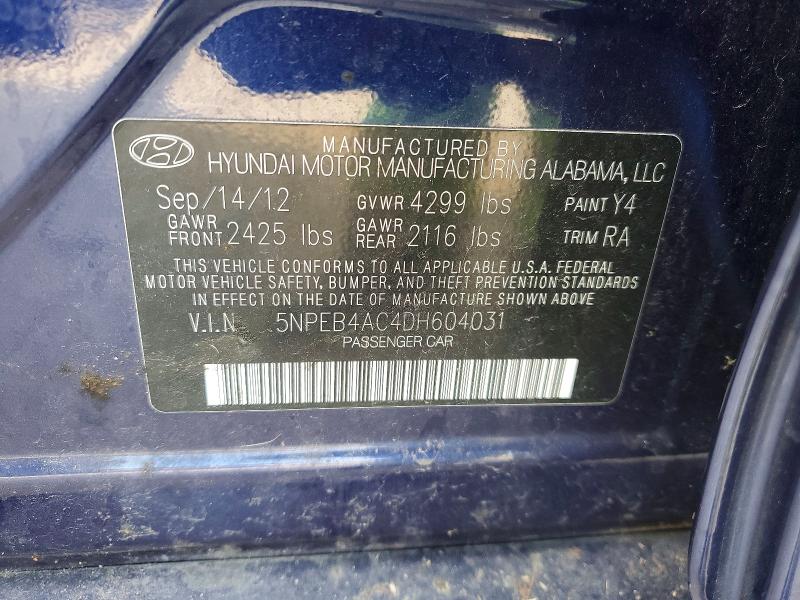 Aukcja sprzedaży 2013 Hyundai Sonata, vin: 5NPEB4AC4DH604031, numer aukcji: 72212645