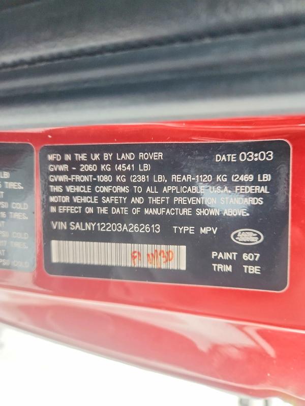 98746565 :رقم المزاد ، SALNY12203A262613 vin ، 2003 Land Rover Freelander مزاد بيع