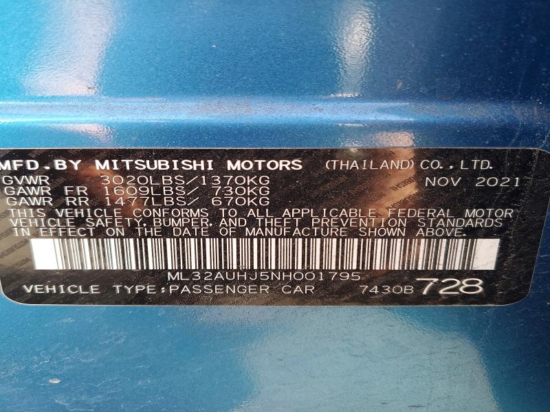 Продаж на аукціоні авто 2022 Mitsubishi Mirage, vin: ML32AUHJ5NH001795, номер лоту: 74298455