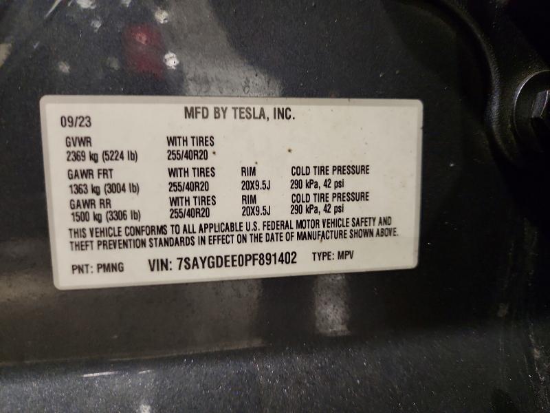 2023 Tesla Model Y მანქანა იყიდება აუქციონზე, vin: 7SAYGDEE0PF891402, აუქციონის ნომერი: 73862335