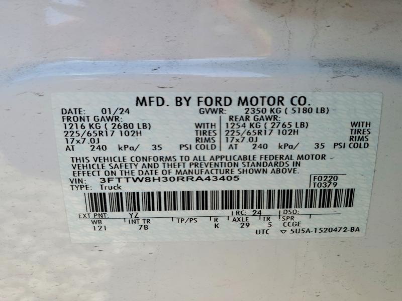 Aukcja sprzedaży 2024 Ford Maverick, vin: 3FTTW8H30RRA43405, numer aukcji: 74569245