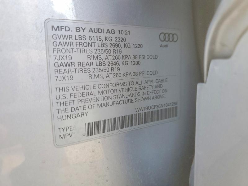 73364035 :رقم المزاد ، WA1BUCF36N1041258 vin ، 2022 Audi Q3 Premium مزاد بيع