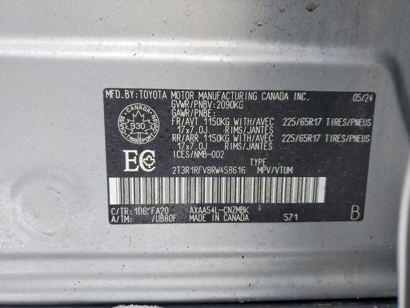 73297255 :رقم المزاد ، 2T3R1RFV8RW458616 vin ، 2024 Toyota Rav4 Xle مزاد بيع