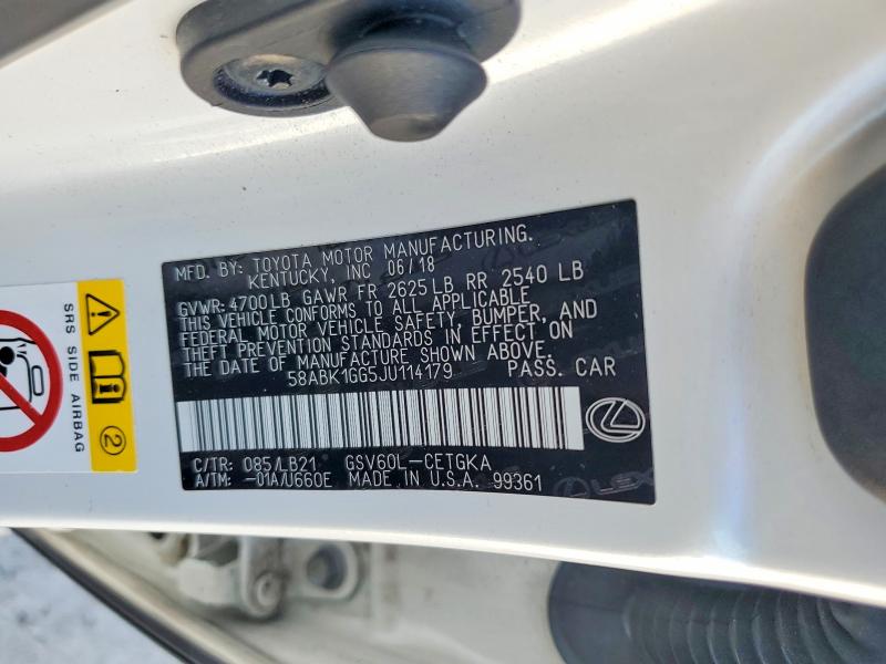 Aukcja sprzedaży 2018 Lexus Es, vin: 58ABK1GG5JU114179, numer aukcji: 75001725
