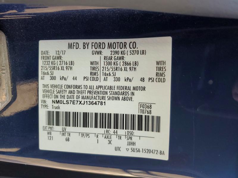Продажа на аукционе авто 2018 Ford Transit Co, vin: NM0LS7E7XJ1364781, номер лота: 97993765
