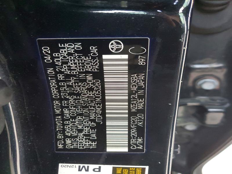 73275545 :رقم المزاد ، JTDP4MCE1MJ053260 vin ، 2021 Toyota Corolla مزاد بيع