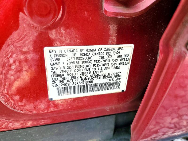 Aukcja sprzedaży 2005 Honda Pilot Exl, vin: 2HKYF185X5H518666, numer aukcji: 99528085