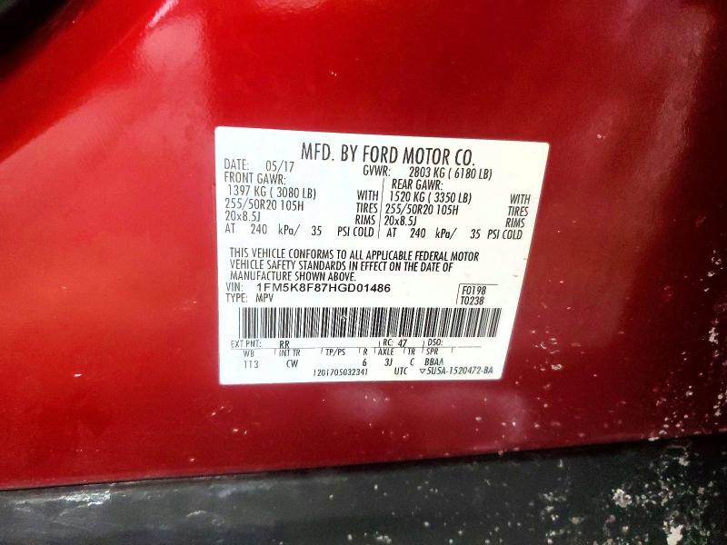 Aukcja sprzedaży 2017 Ford Explorer, vin: 1FM5K8F87HGD01486, numer aukcji: 74552475