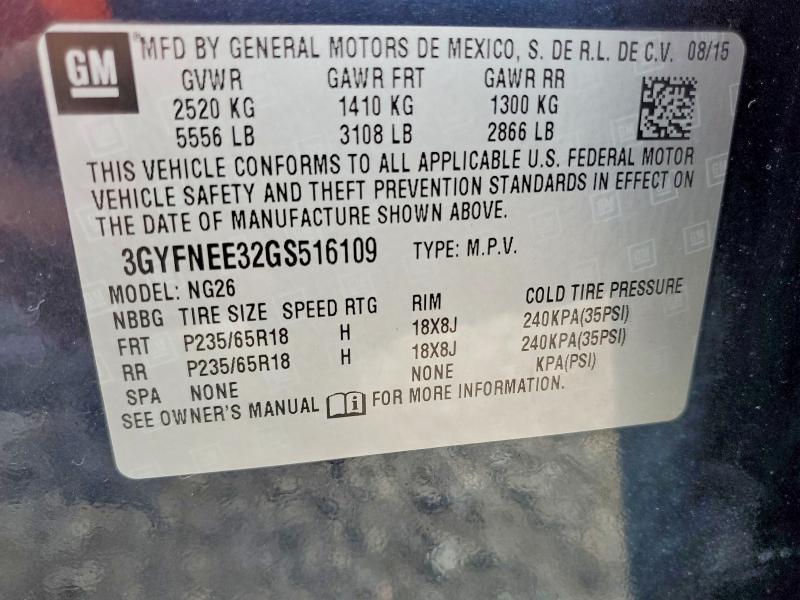 74232555 :رقم المزاد ، 3GYFNEE32GS516109 vin ، 2016 Cadillac Srx مزاد بيع