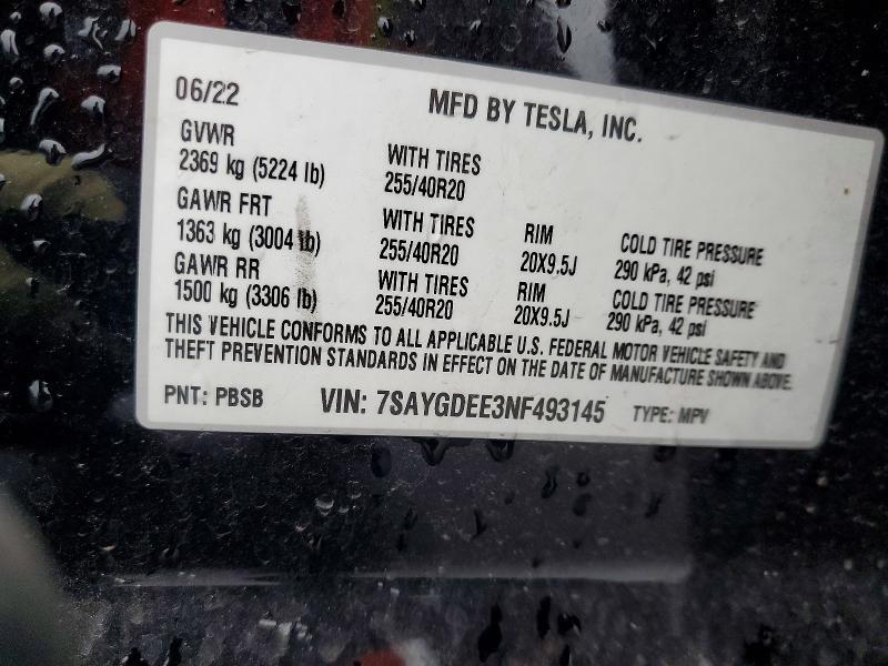 Aukcja sprzedaży 2022 Tesla Model Y, vin: 7SAYGDEE3NF493145, numer aukcji: 98335905