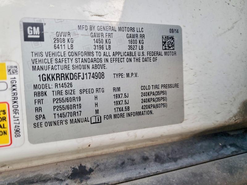 2015 Gmc Acadia მანქანა იყიდება აუქციონზე, vin: 1GKKRRKD6FJ174908, აუქციონის ნომერი: 74618345