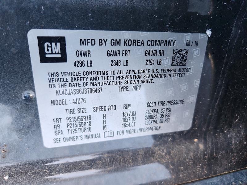98813535 :رقم المزاد ، KL4CJASB6JB706467 vin ، 2018 Buick Encore مزاد بيع