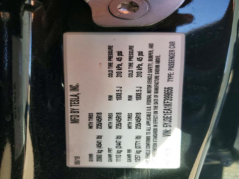 Aukcja sprzedaży 2019 Tesla Model 3, vin: 5YJ3E1EA1KF399656, numer aukcji: 75308885