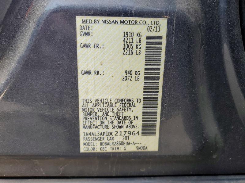 2013 Nissan Altima მანქანა იყიდება აუქციონზე, vin: 1N4AL3AP1DC217964, აუქციონის ნომერი: 74993275