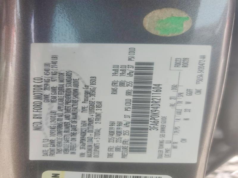 98090825 :رقم المزاد ، 3FA6P0K94DR211604 vin ، 2013 Ford Fusion مزاد بيع