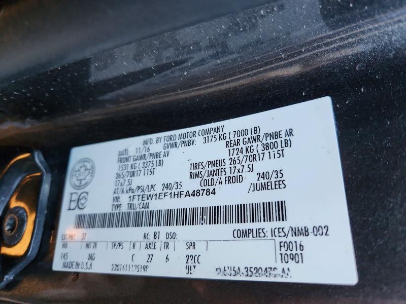 Продажа на аукционе авто 2017 Ford F150, vin: 1FTEW1EF1HFA48784, номер лота: 72574035