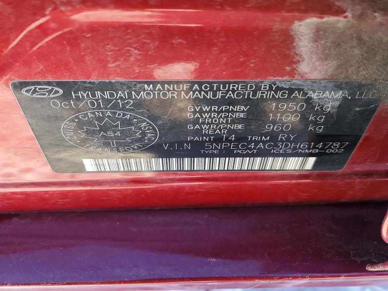 74595155 :رقم المزاد ، 5NPEC4AC3DH614787 vin ، 2013 Hyundai Sonata مزاد بيع