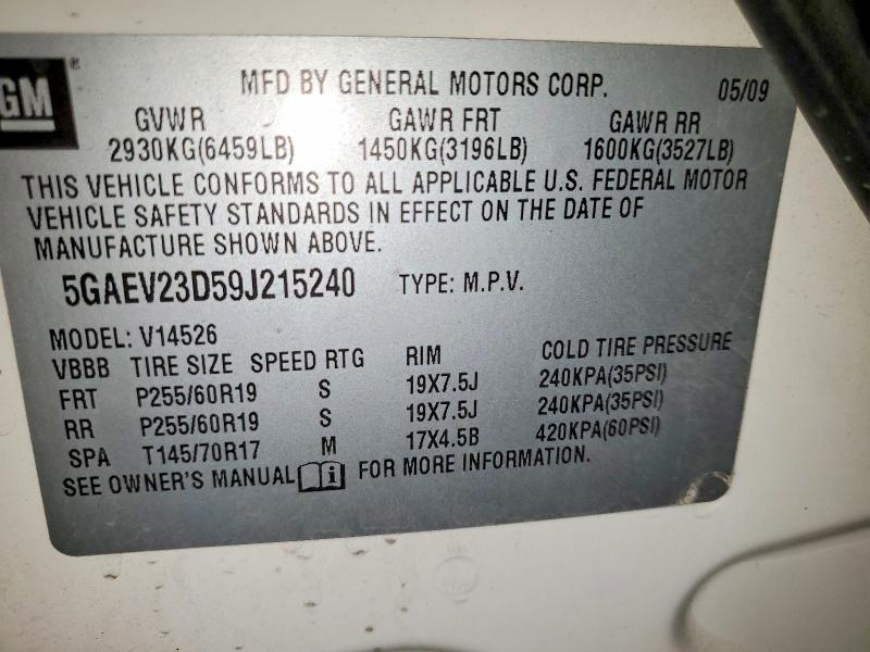 2009 Buick Enclave Cx მანქანა იყიდება აუქციონზე, vin: 5GAEV23D59J215240, აუქციონის ნომერი: 99349025