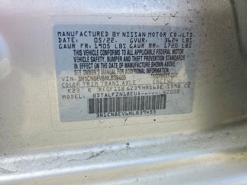 Aukcja sprzedaży 2022 Nissan Versa, vin: 3N1CN8EV6NL839455, numer aukcji: 97933545