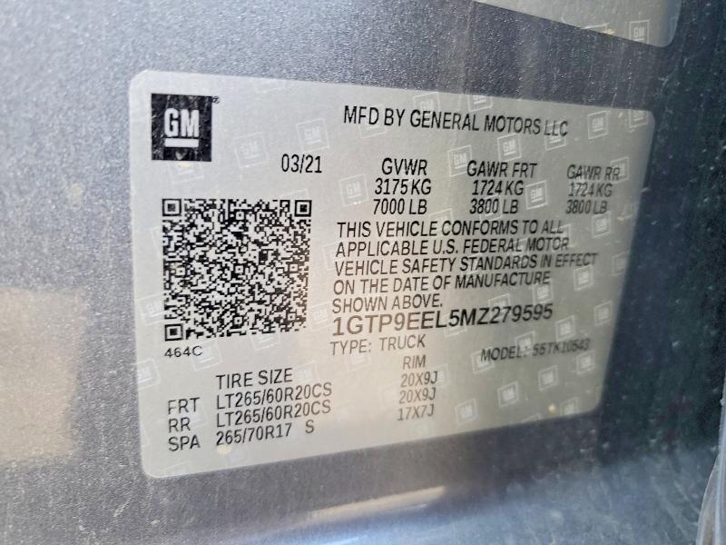 Продаж на аукціоні авто 2021 Gmc Sierra, vin: 1GTP9EEL5MZ279595, номер лоту: 99269145