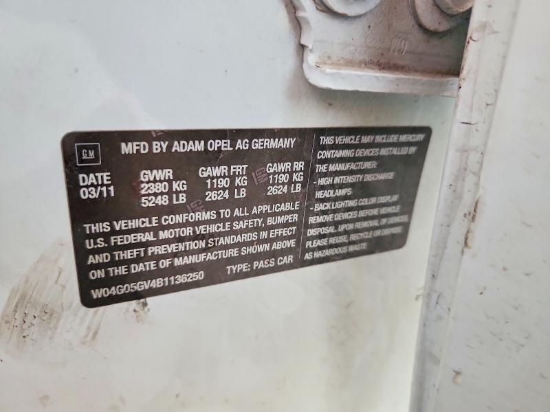 72965725 :رقم المزاد ، W04G05GV4B1136250 vin ، 2011 Buick Regal مزاد بيع