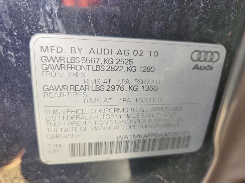 2010 Audi Q5 მანქანა იყიდება აუქციონზე, vin: WA1MKAFP0AA076121, აუქციონის ნომერი: 99801165