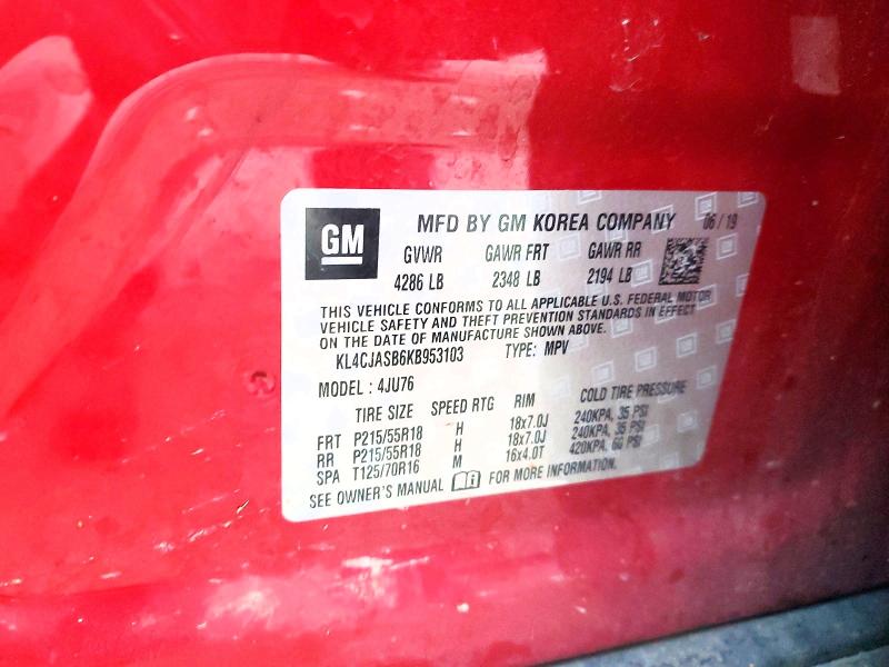 74464945 :رقم المزاد ، KL4CJASB6KB953103 vin ، 2019 Buick Encore مزاد بيع