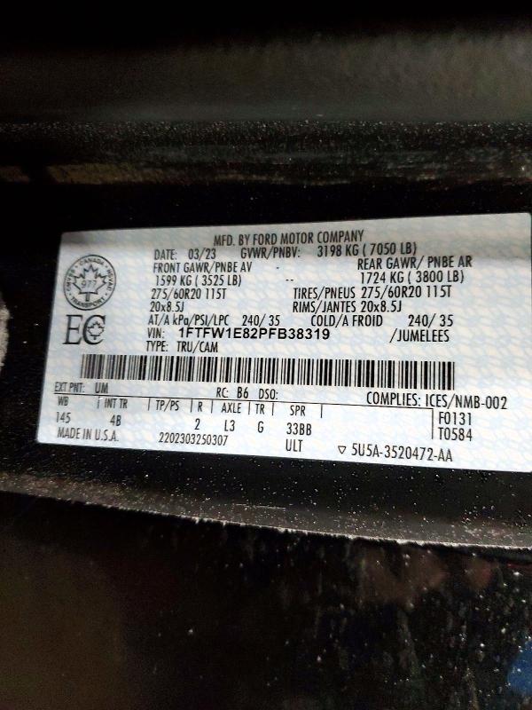 Aukcja sprzedaży 2023 Ford F150, vin: 1FTFW1E82PFB38319, numer aukcji: 96787135