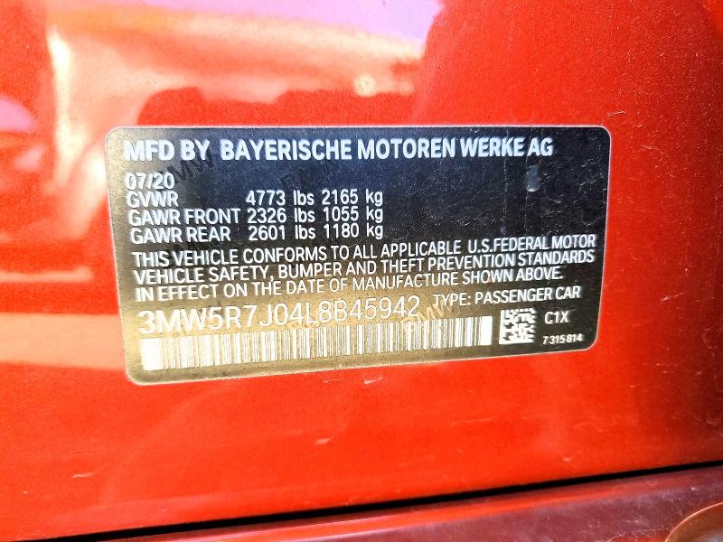 Продаж на аукціоні авто 2020 Bmw 330xi, vin: 3MW5R7J04L8B45942, номер лоту: 99681715