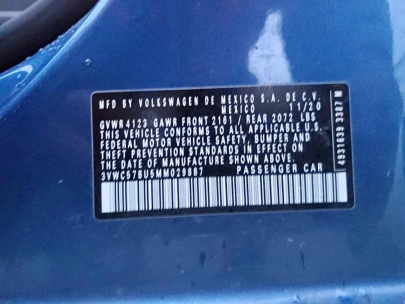 Aukcja sprzedaży 2021 Volkswagen Jetta, vin: 3VWC57BU5MM029887, numer aukcji: 98647895