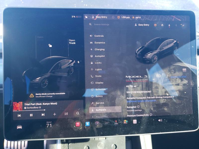 72375195 :رقم المزاد ، 5YJ3E1EB2KF440787 vin ، 2019 Tesla Model 3 مزاد بيع