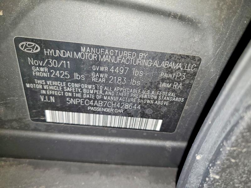 Aukcja sprzedaży 2012 Hyundai Sonata Se, vin: 5NPEC4AB7CH428644, numer aukcji: 72870205