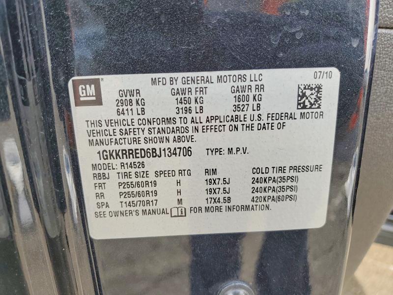 Aukcja sprzedaży 2011 Gmc Acadia, vin: 1GKKRRED6BJ134706, numer aukcji: 75068785