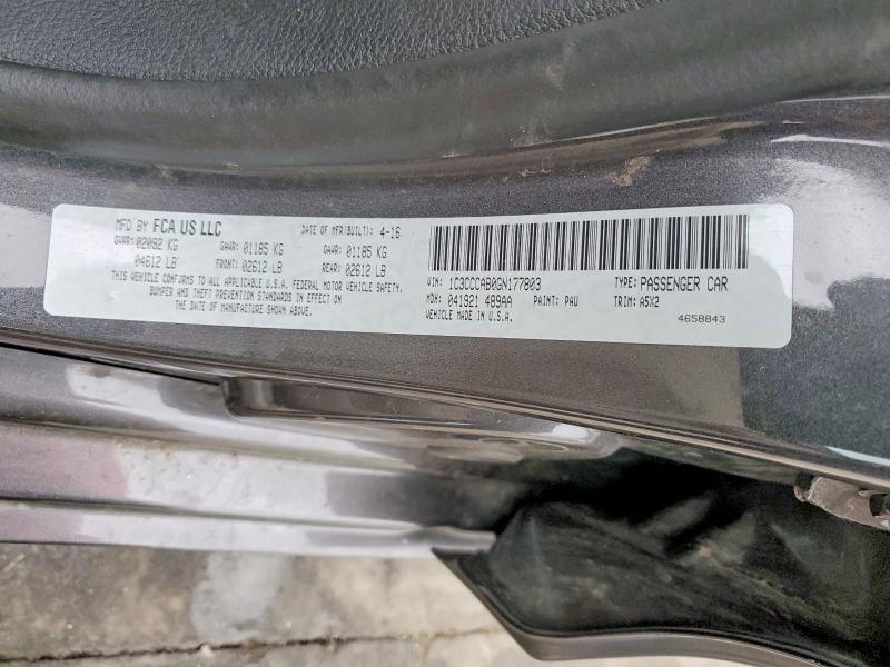 98454885 :رقم المزاد ، 1C3CCCAB0GN177803 vin ، 2016 Chrysler 200 مزاد بيع