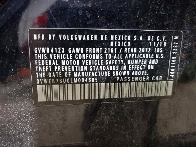 72558575 :رقم المزاد ، 3VWEB7BU0LM004685 vin ، 2020 Volkswagen Jetta مزاد بيع