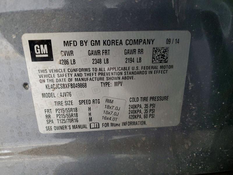Продаж на аукціоні авто 2015 Buick Encore, vin: KL4CJCSBXFB049868, номер лоту: 74336175