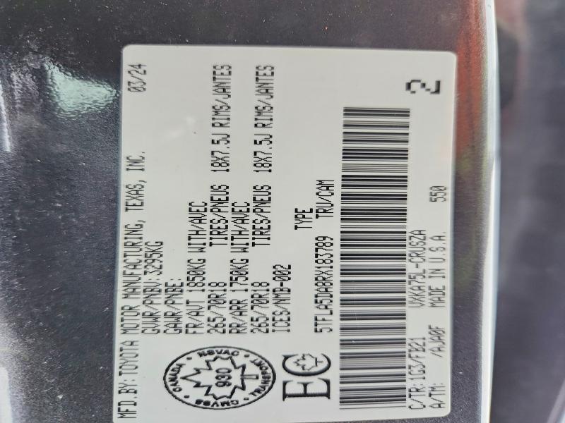 Aukcja sprzedaży 2024 Toyota Tundra, vin: 5TFLA5DA8RX183789, numer aukcji: 95989765