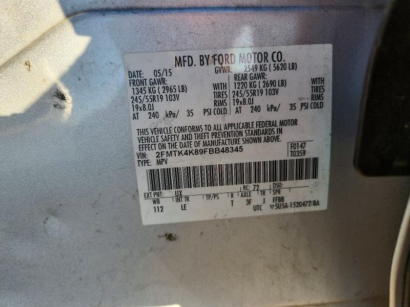 73422105 :رقم المزاد ، 2FMTK4K89FBB48345 vin ، 2015 Ford Edge مزاد بيع