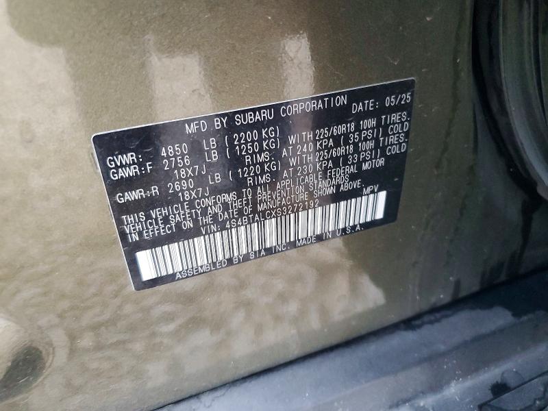 Aukcja sprzedaży 2025 Subaru Outback, vin: 4S4BTALCXS3272192, numer aukcji: 73967355