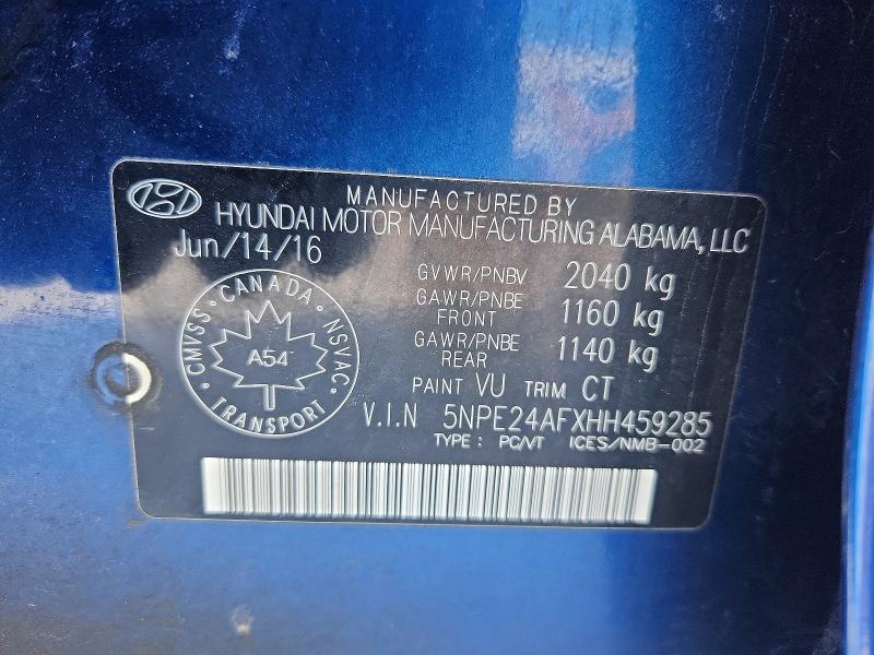 Aukcja sprzedaży 2017 Hyundai Sonata Se, vin: 5NPE24AFXHH459285, numer aukcji: 75118675