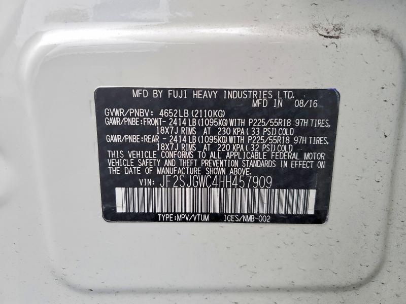 2017 Subaru Forester 2 მანქანა იყიდება აუქციონზე, vin: JF2SJGWC4HH457909, აუქციონის ნომერი: 73752735
