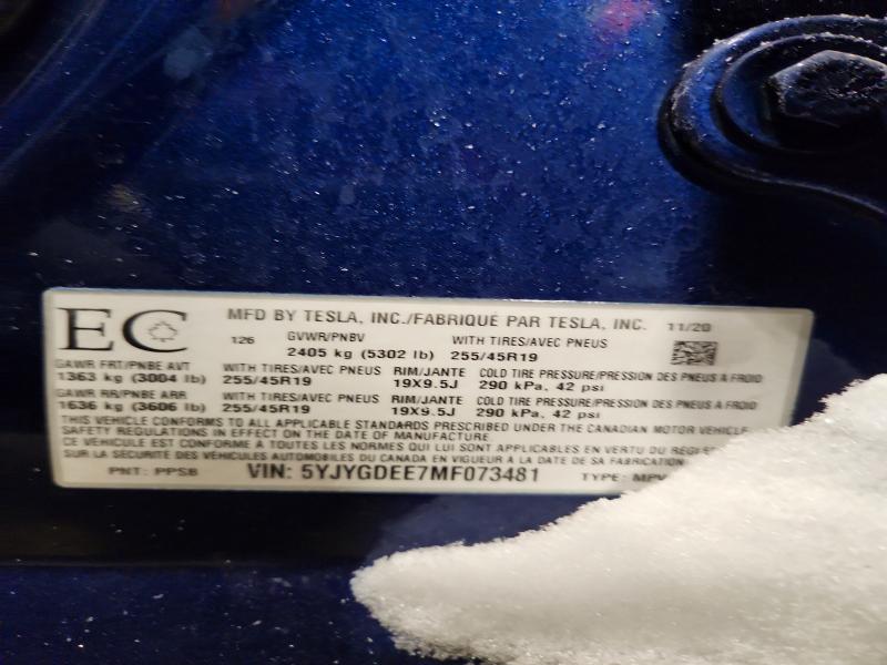 74467775 :رقم المزاد ، 5YJYGDEE7MF073481 vin ، 2021 Tesla Model Y مزاد بيع