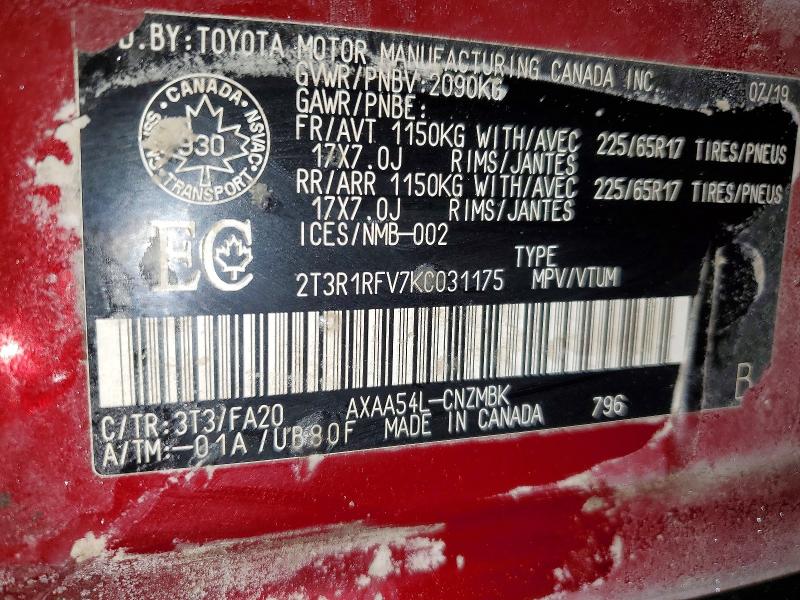 Продажа на аукционе авто 2019 Toyota Rav4, vin: 2T3R1RFV7KC031175, номер лота: 99608005