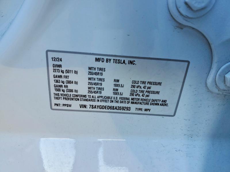 2025 Tesla Model Y მანქანა იყიდება აუქციონზე, vin: 7SAYGDED6SA359293, აუქციონის ნომერი: 72277325